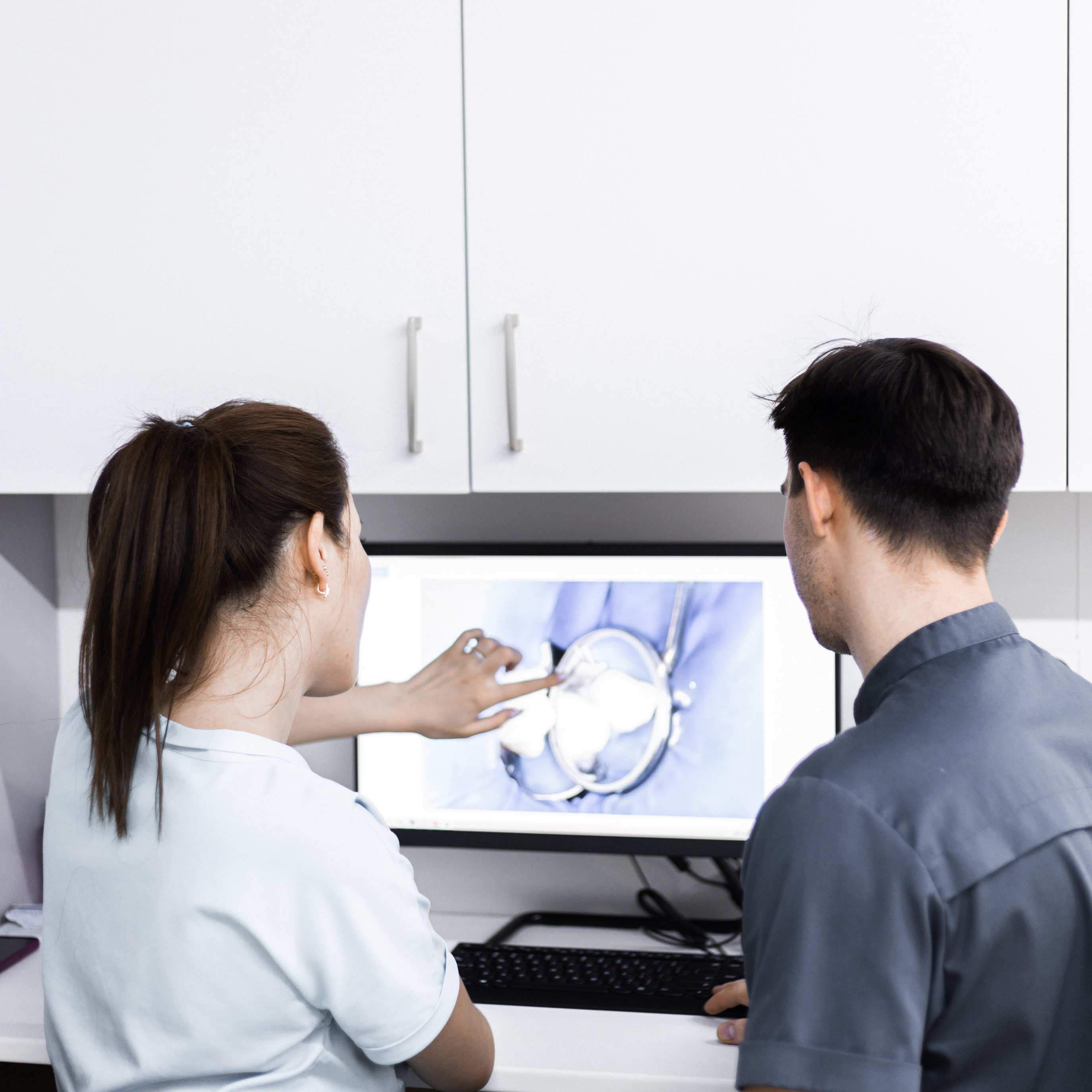 Computer screen on a desk in a clinical workspace